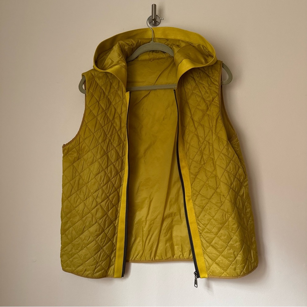 Mustard Yellow Quilted Hooded Vest - Lightweight Zip Front Layer, size S